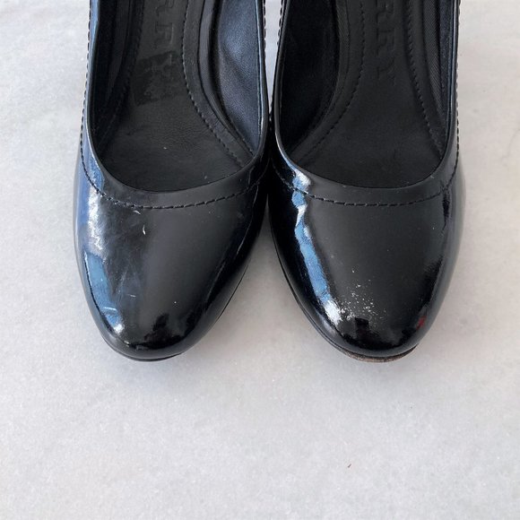 Burberry shiny black & plaid / check pumps, patent leather high heel shoes - Picture 7 of 11